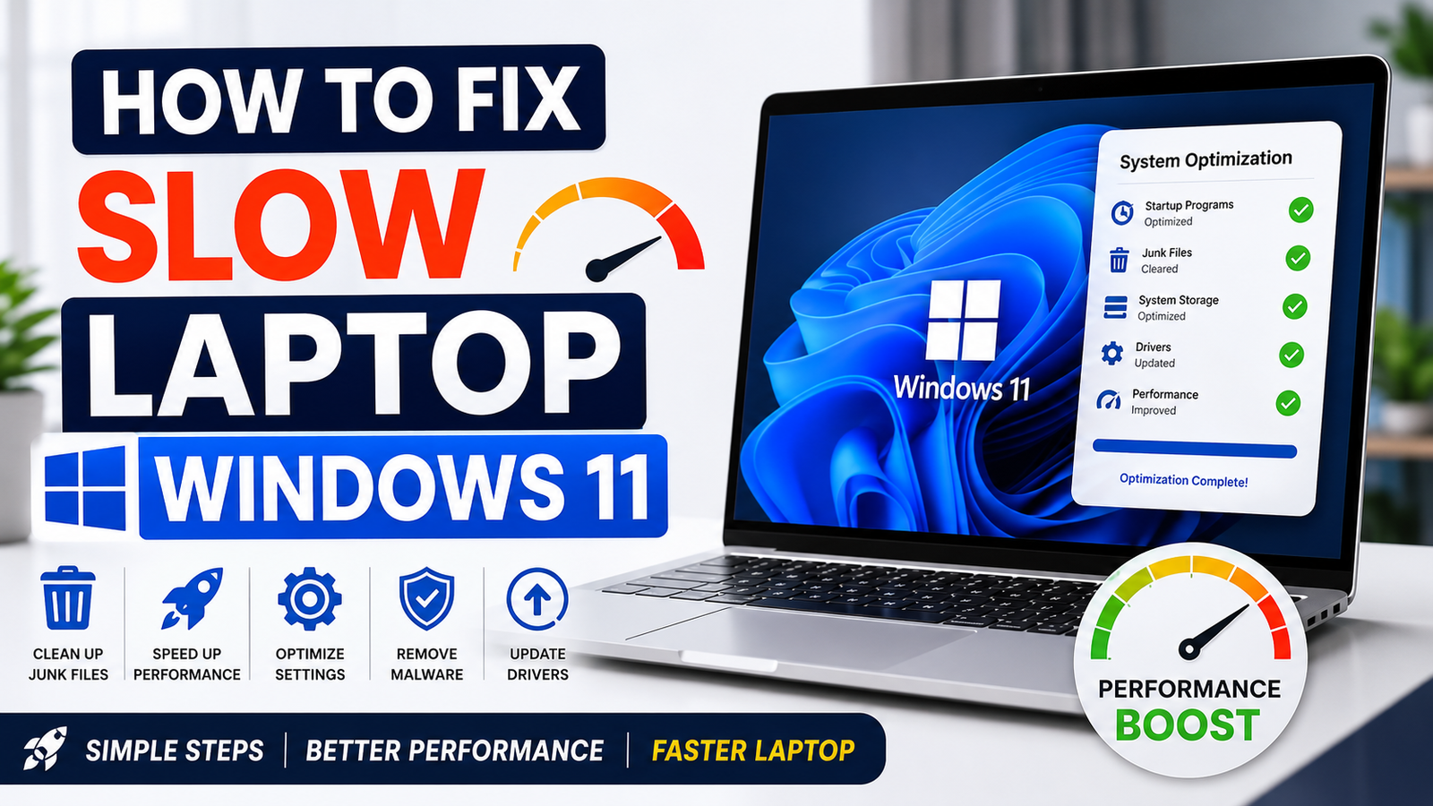 Laptop displaying Windows 11 settings while optimizing system performance to improve speed.