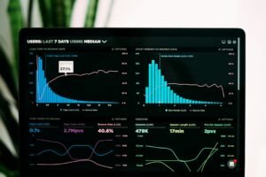 Bouncemediagroupcom social stat concept shown as analytics graphs on a laptop screen