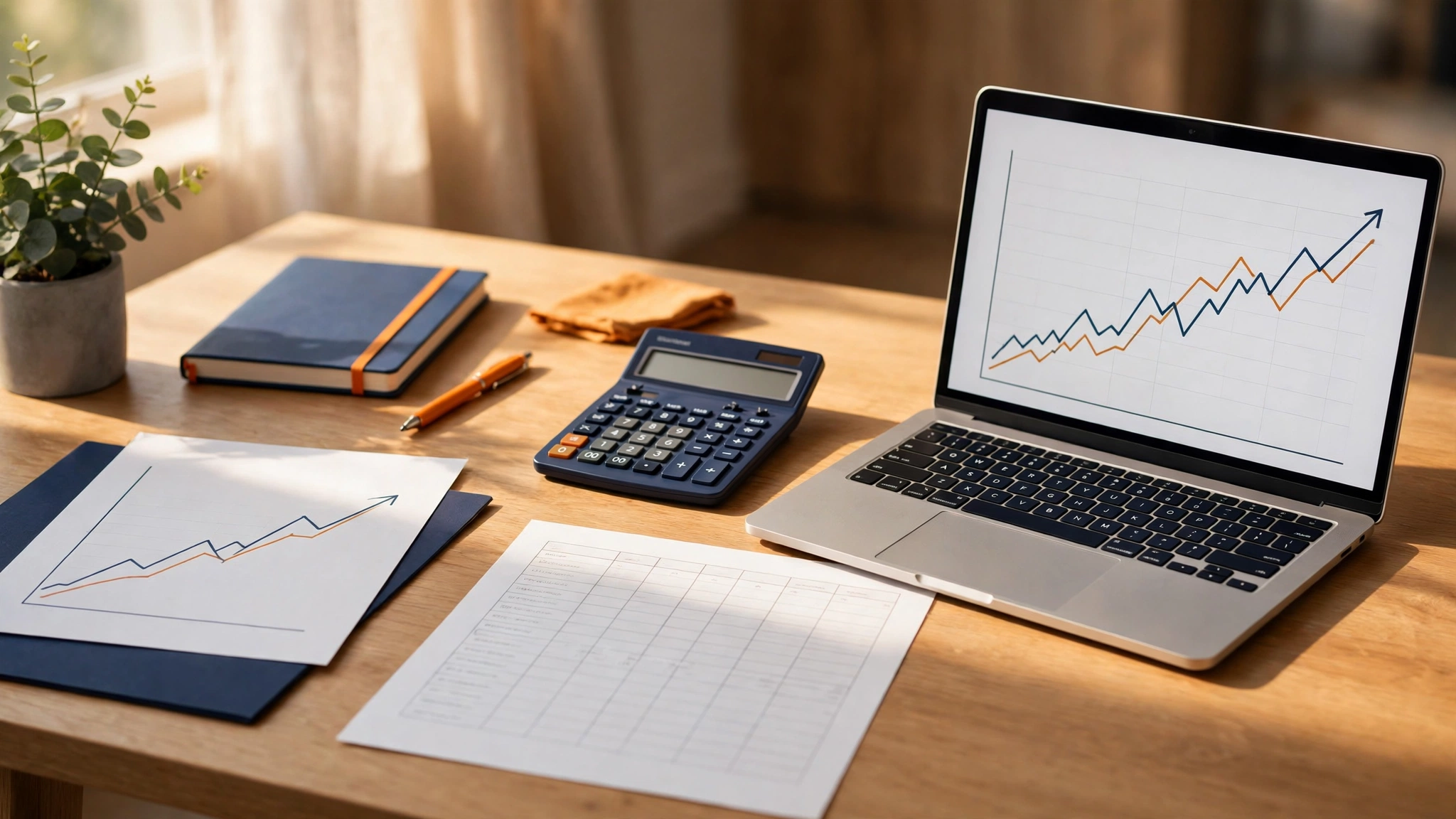 RoarLeveraging Finance InfoGuide from RipRoar — business finance charts, budget and calculator on a desk